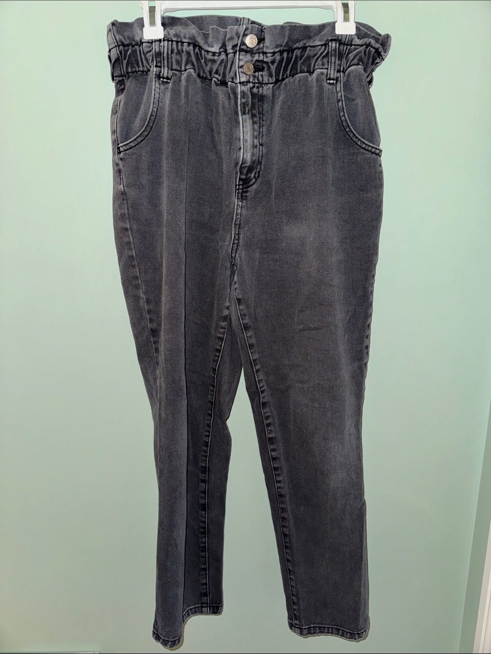 PacSun Dark Grey Wash Paperbag Waist Mom Jeans